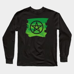 Pagan Pentagram Green Paint Witch Magick Long Sleeve T-Shirt